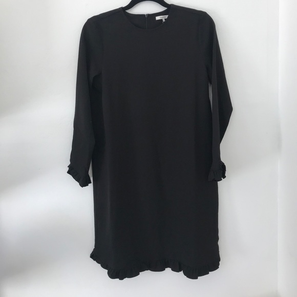 NWOT Ganni Clark Long Sleeve Ruffle Black Dress - Picture 2 of 6